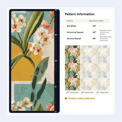 Mid Century Floral Wallpaper Retro Botanical Pattern Abstract Geometric Wall Decor