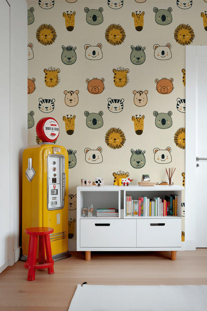 Safari Animal Wallpaper Jungle Nursery Decor Modern Kids Room Pattern Neutral Baby Wall Design