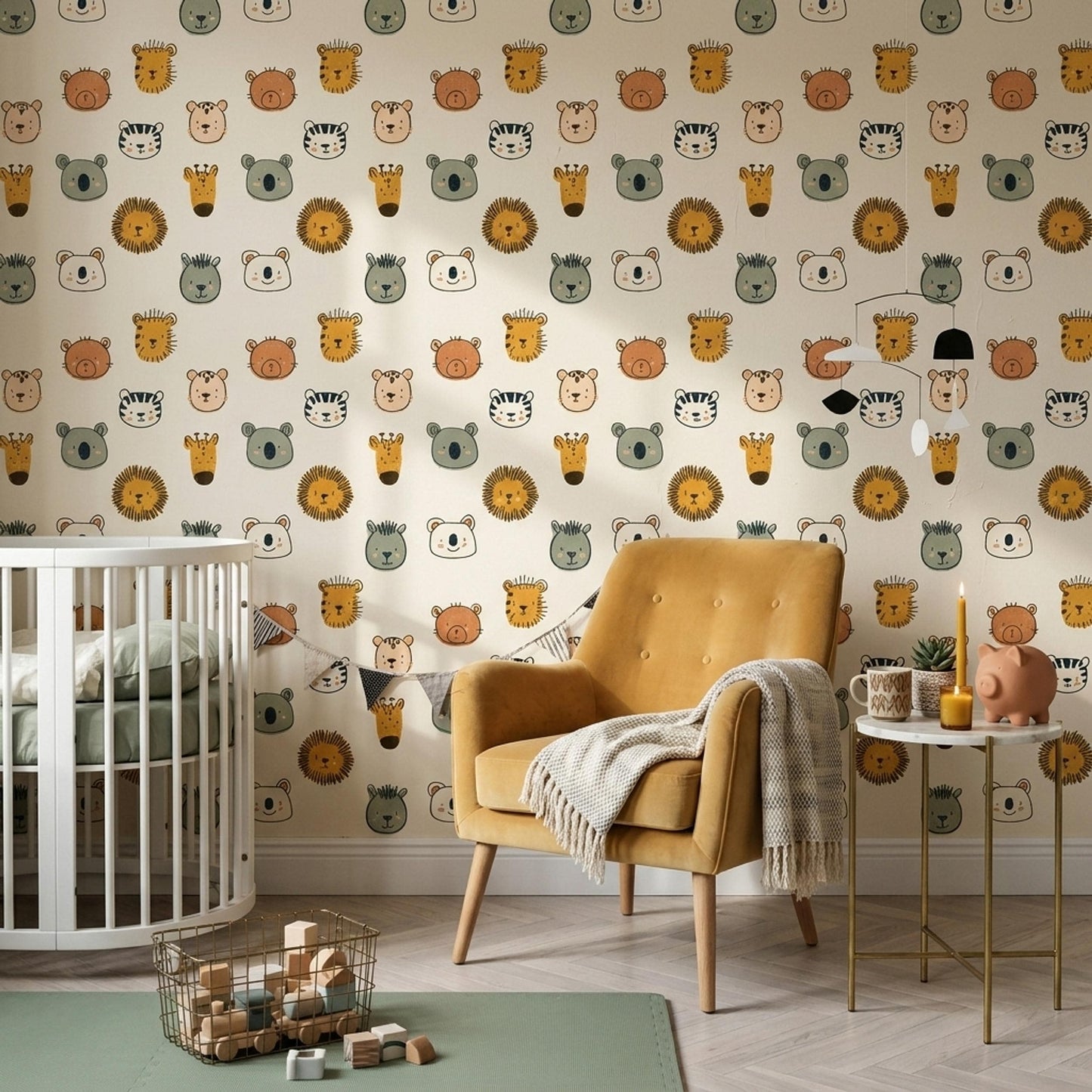 Safari Animal Wallpaper Jungle Nursery Decor Modern Kids Room Pattern Neutral Baby Wall Design
