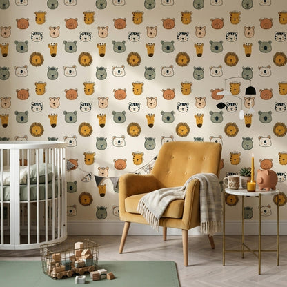 Safari Animal Wallpaper Jungle Nursery Decor Modern Kids Room Pattern Neutral Baby Wall Design