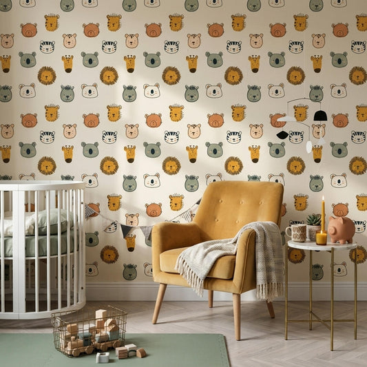 Safari Animal Wallpaper Jungle Nursery Decor Modern Kids Room Pattern Neutral Baby Wall Design