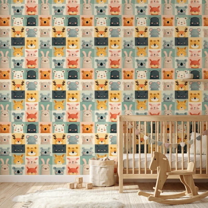 Scandinavian Kids Wallpaper Minimal Animal Pattern Neutral Nursery Wall Decor
