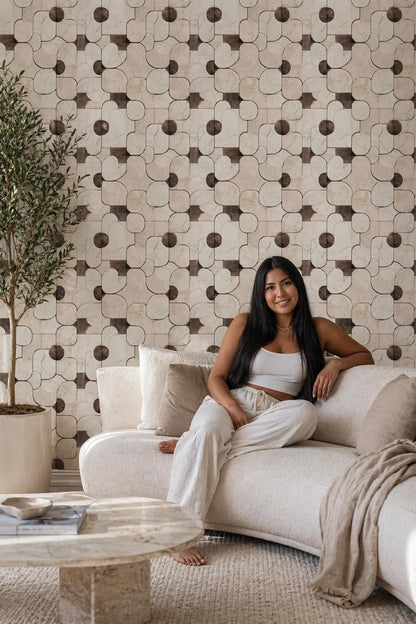 Modern Marble Tile Wallpaper Geometric Pattern Neutral Stone Design Minimal Luxury Wall Decor