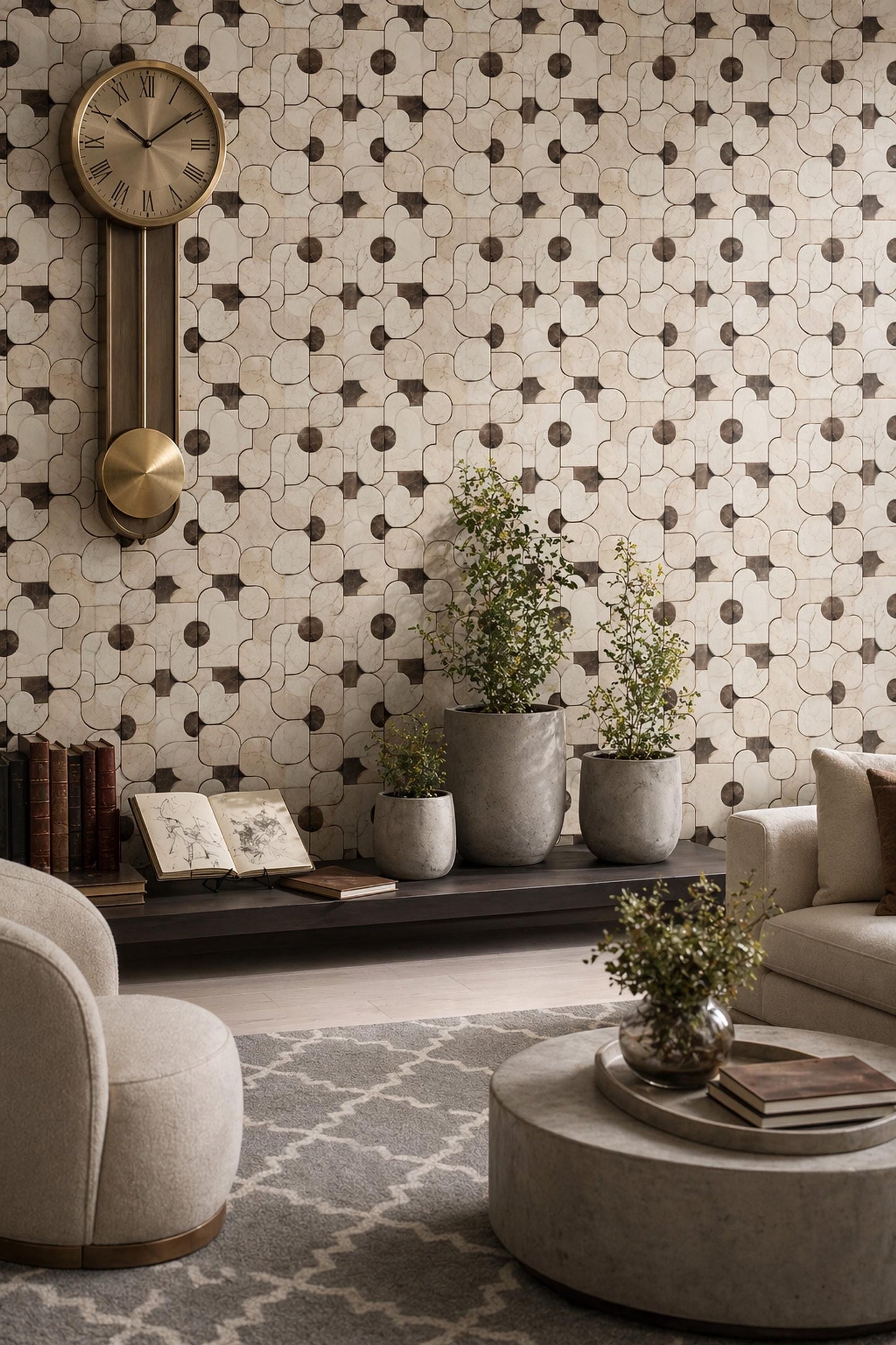 Modern Marble Tile Wallpaper Geometric Pattern Neutral Stone Design Minimal Luxury Wall Decor