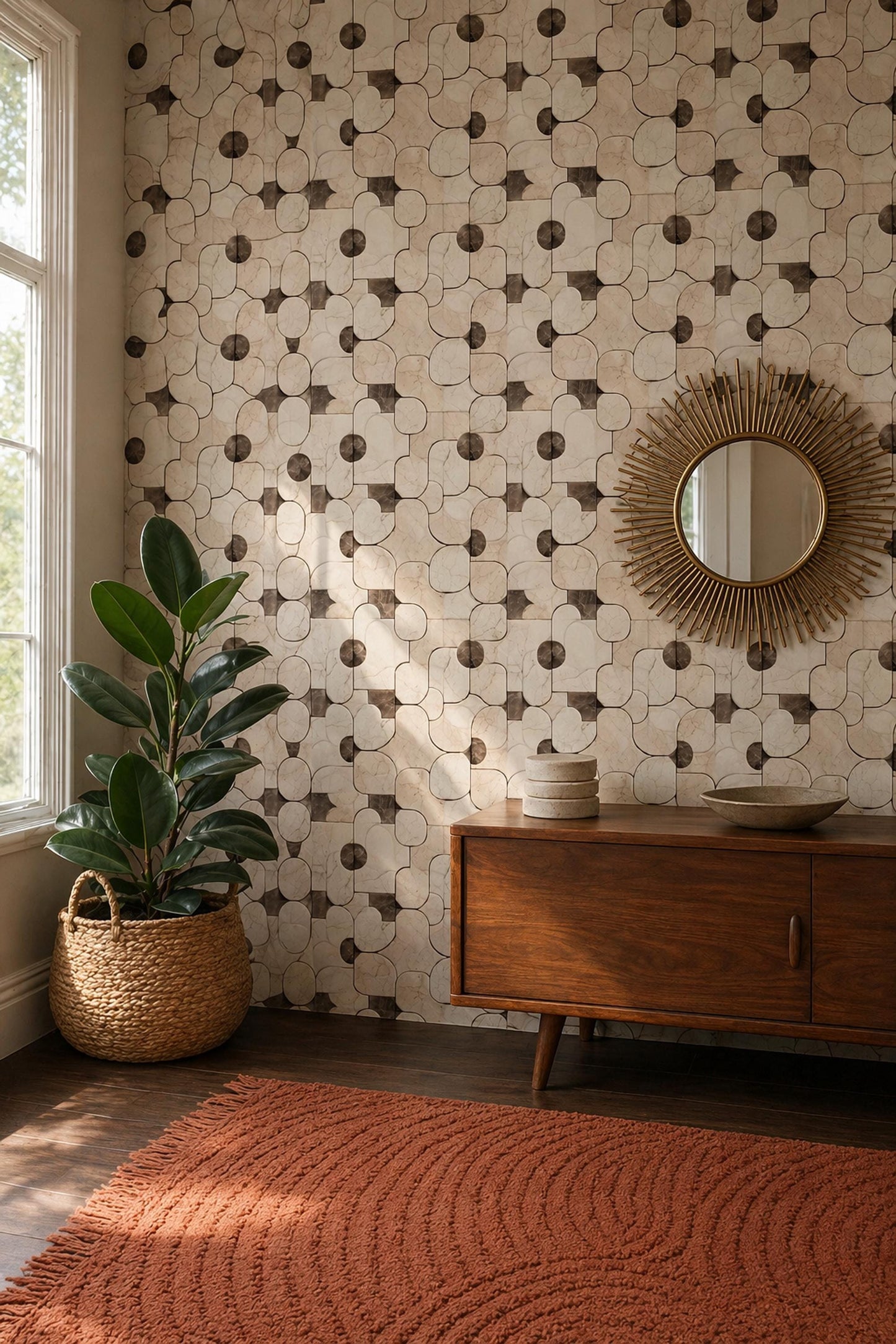 Modern Marble Tile Wallpaper Geometric Pattern Neutral Stone Design Minimal Luxury Wall Decor