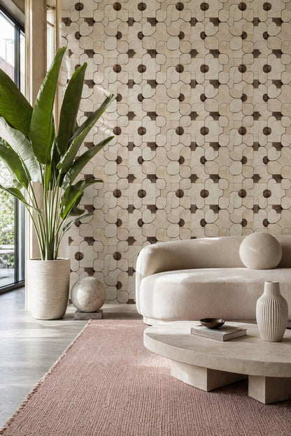 Modern Marble Tile Wallpaper Geometric Pattern Neutral Stone Design Minimal Luxury Wall Decor