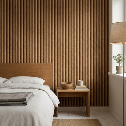 Textured Fluted Wallpaper Vertical Panel Effect Neutral Modern Wall Decor Design