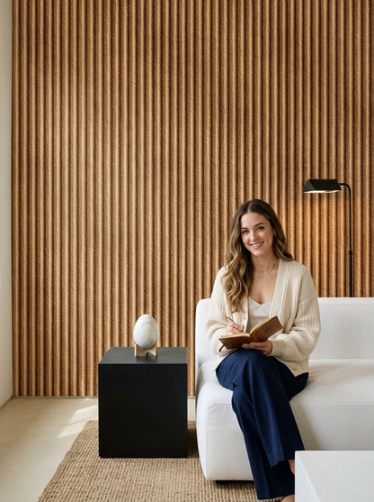 Textured Fluted Wallpaper Vertical Panel Effect Neutral Modern Wall Decor Design
