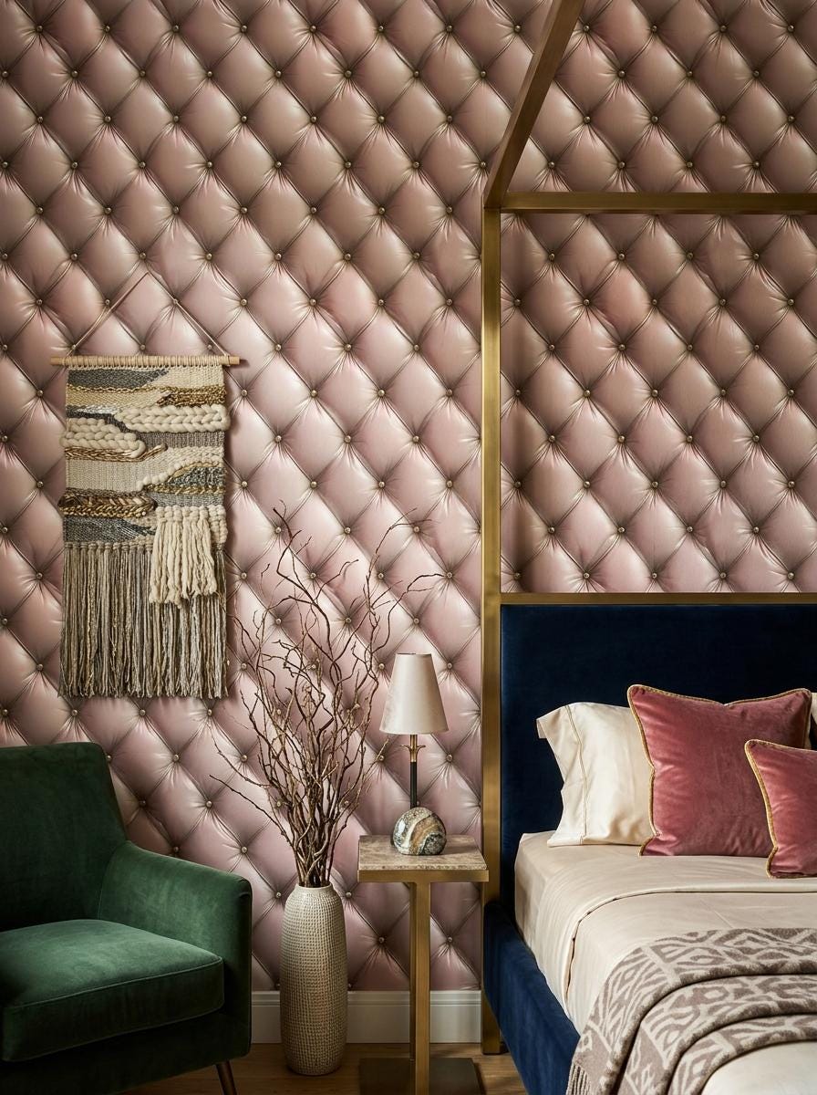 Blush Pink Tufted Wallpaper Luxury Panel Effect Soft Glam Wall Decor Chic Interior