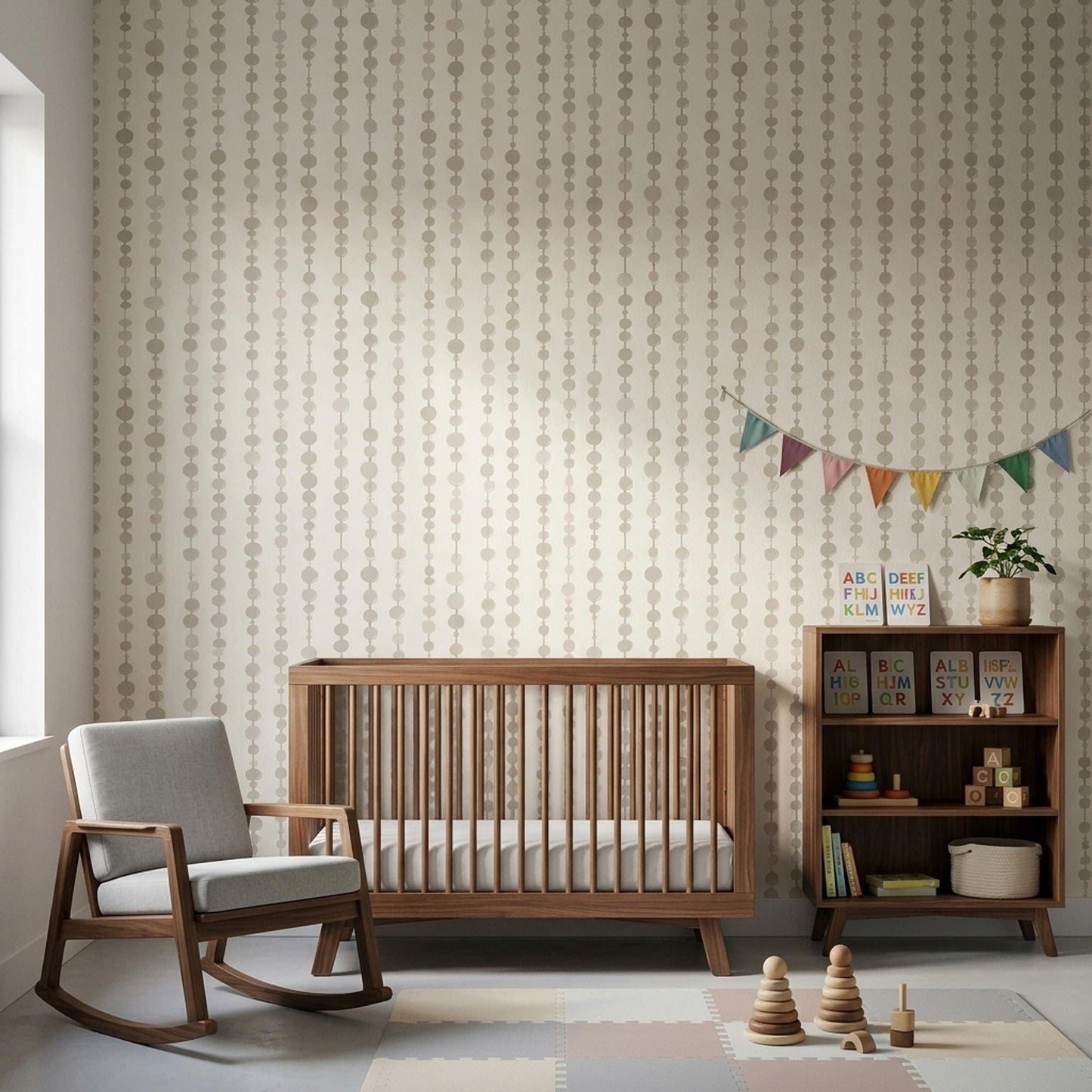 Neutral Bead Line Wallpaper Set Minimal Dot Pattern Scandinavian Japandi Wall Decor