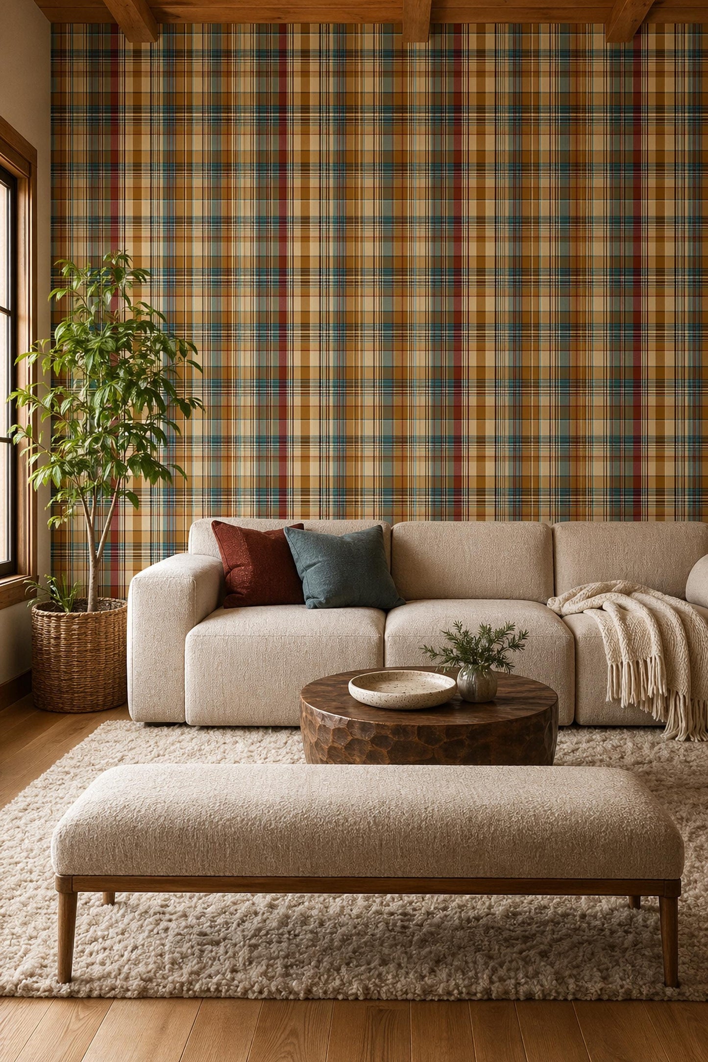 Plaid Tartan Wallpaper Set Rustic Cabin Check Pattern Warm Cozy Wall Decor