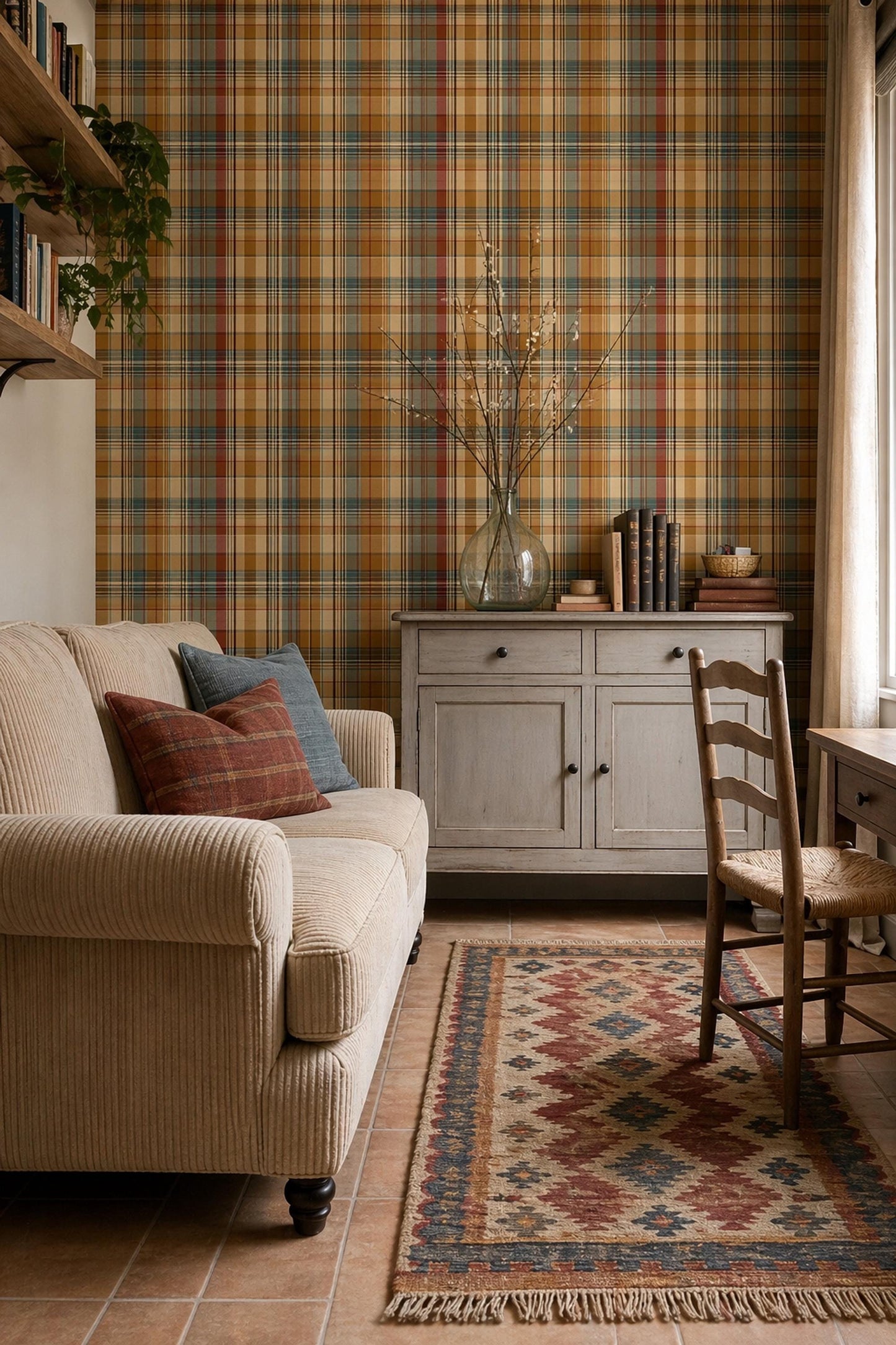 Plaid Tartan Wallpaper Set Rustic Cabin Check Pattern Warm Cozy Wall Decor