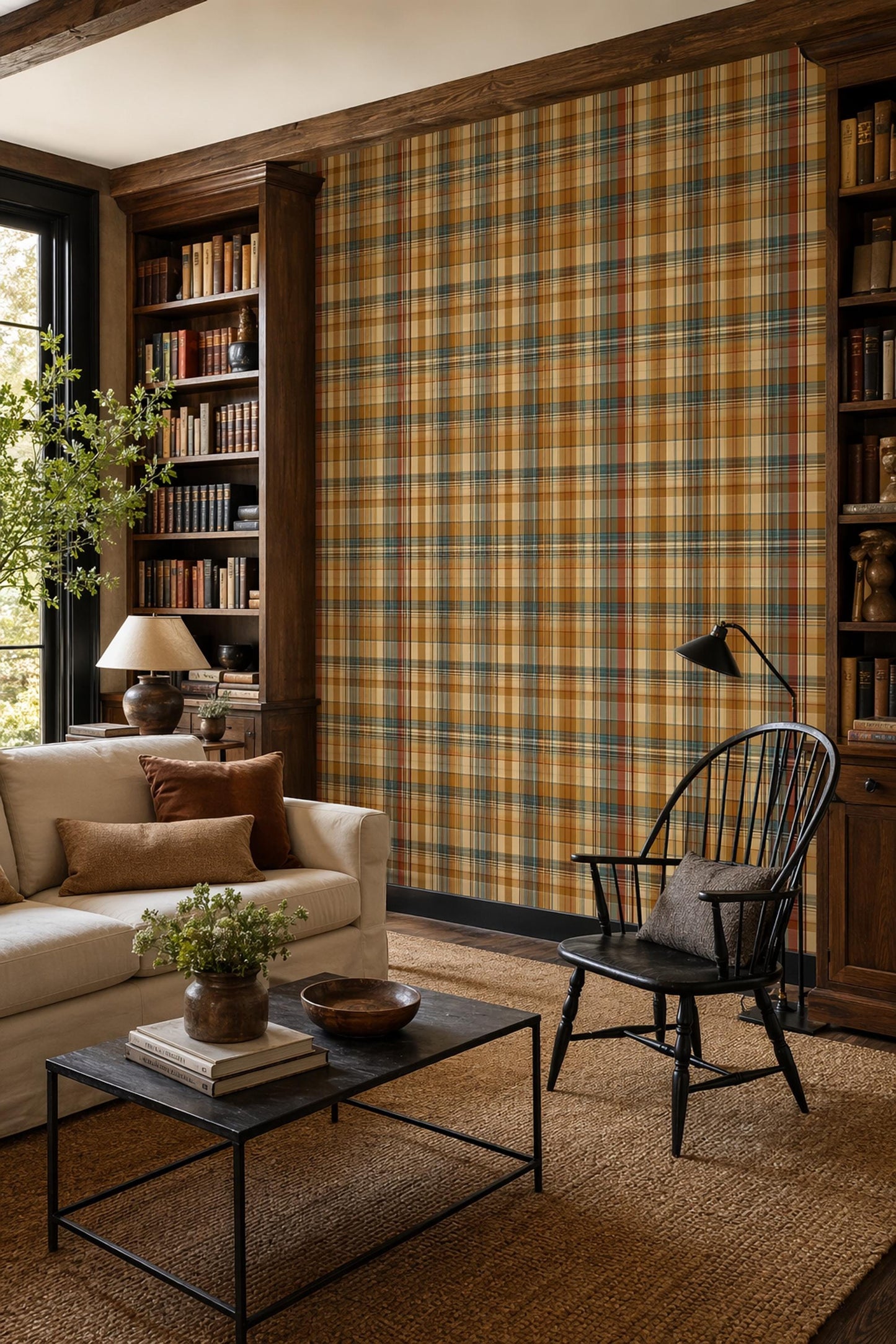 Plaid Tartan Wallpaper Set Rustic Cabin Check Pattern Warm Cozy Wall Decor
