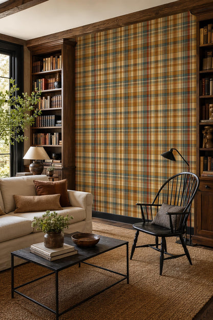 Plaid Tartan Wallpaper Set Rustic Cabin Check Pattern Warm Cozy Wall Decor