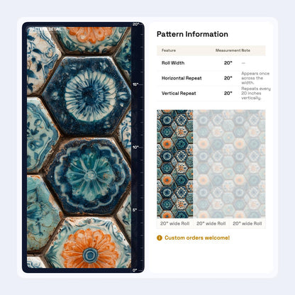 Blue Mosaic Tile Wallpaper Hexagon Pattern Ceramic Tile Art Mediterranean Decor
