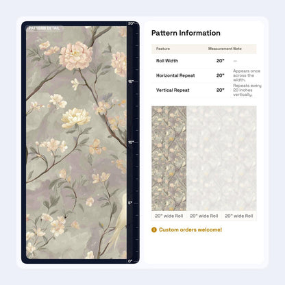 Blossom Branch Wallpaper with Birds Soft Neutral Botanical Wall Decor Elegant Calm Interior Design