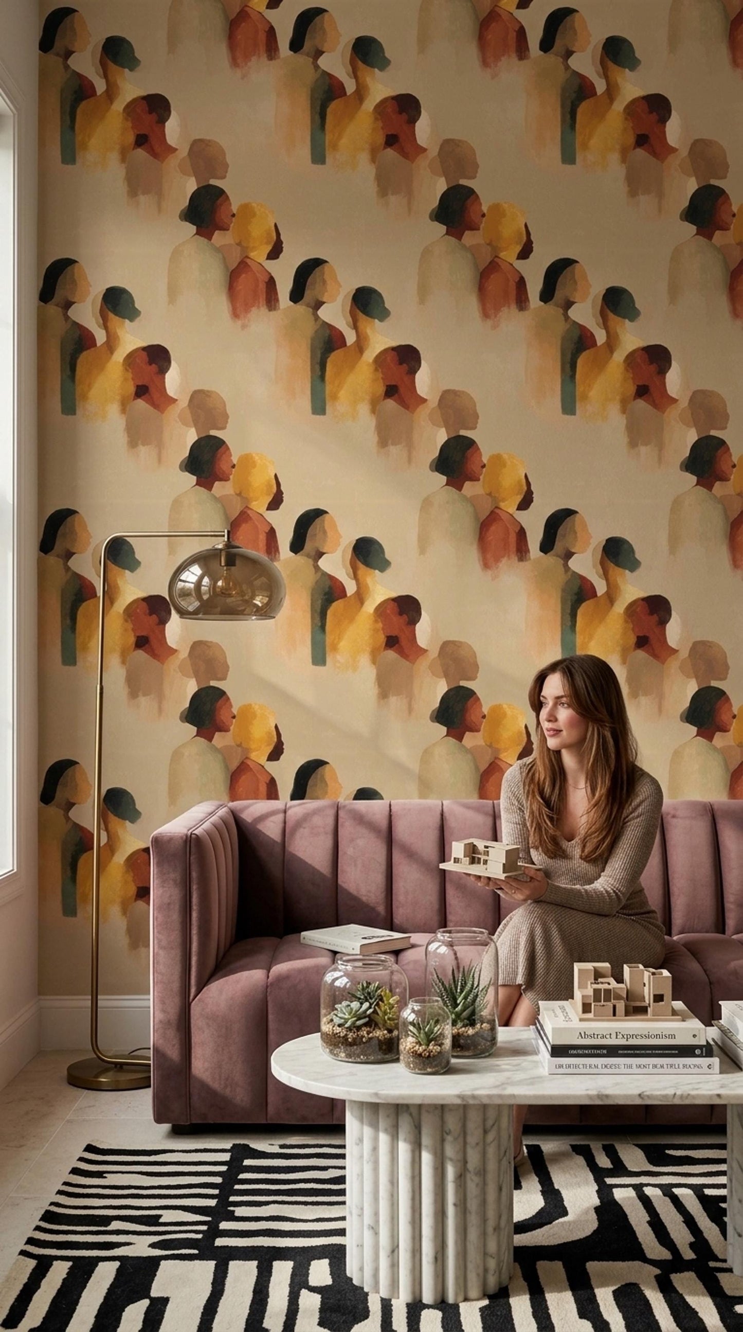Abstract Figure Wallpaper Modern Art Wall Decor Artistic Portrait Pattern