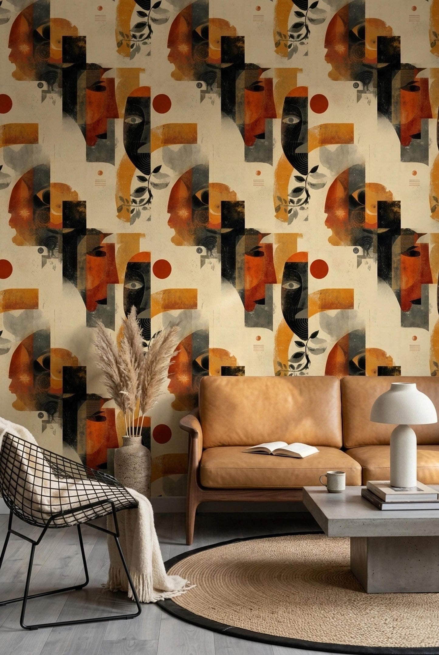 Abstract Face Wallpaper Modern Art Pattern Contemporary Portrait Wall Decor