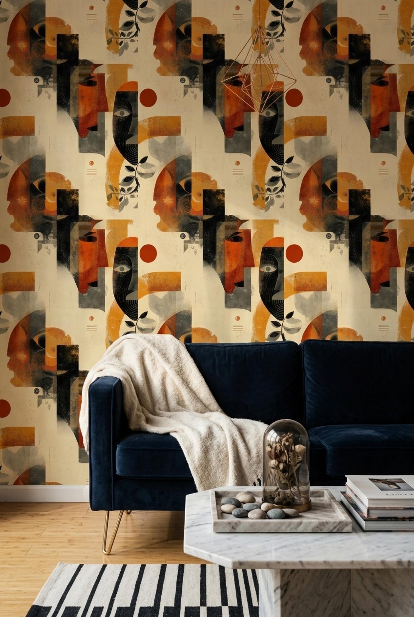 Abstract Face Wallpaper Modern Art Pattern Contemporary Portrait Wall Decor