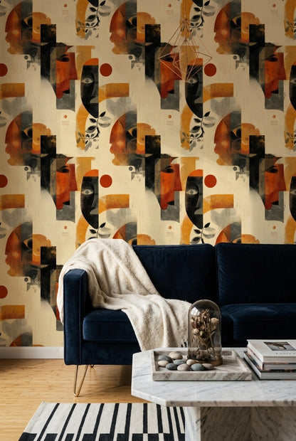 Abstract Face Wallpaper Modern Art Pattern Contemporary Portrait Wall Decor