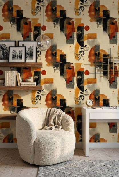Abstract Face Wallpaper Modern Art Pattern Contemporary Portrait Wall Decor