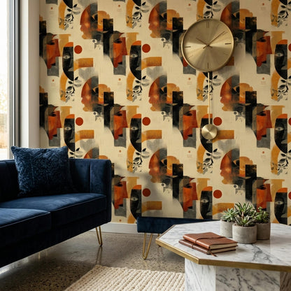 Abstract Face Wallpaper Modern Art Pattern Contemporary Portrait Wall Decor
