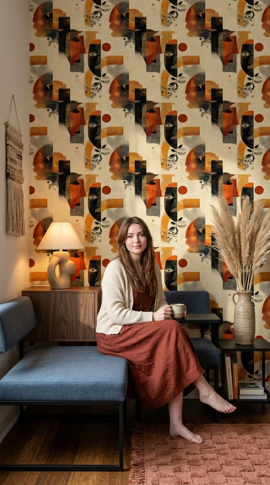 Abstract Face Wallpaper Modern Art Pattern Contemporary Portrait Wall Decor