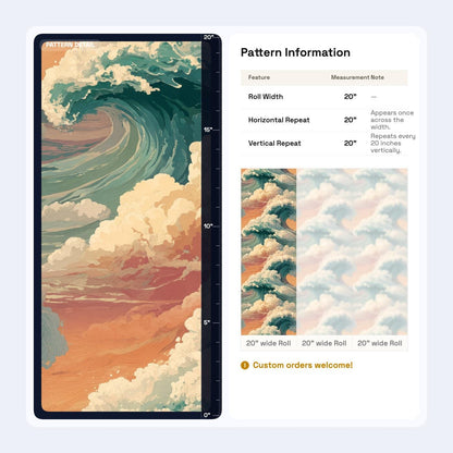 Ocean Wave Wallpaper Coastal Sunset Wall Art Japanese Style Wave Japandi Decor