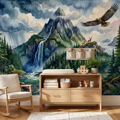 Mountain Wall Mural Waterfall Landscape Wallpaper Forest Nature Wall Decor Living Room Design
