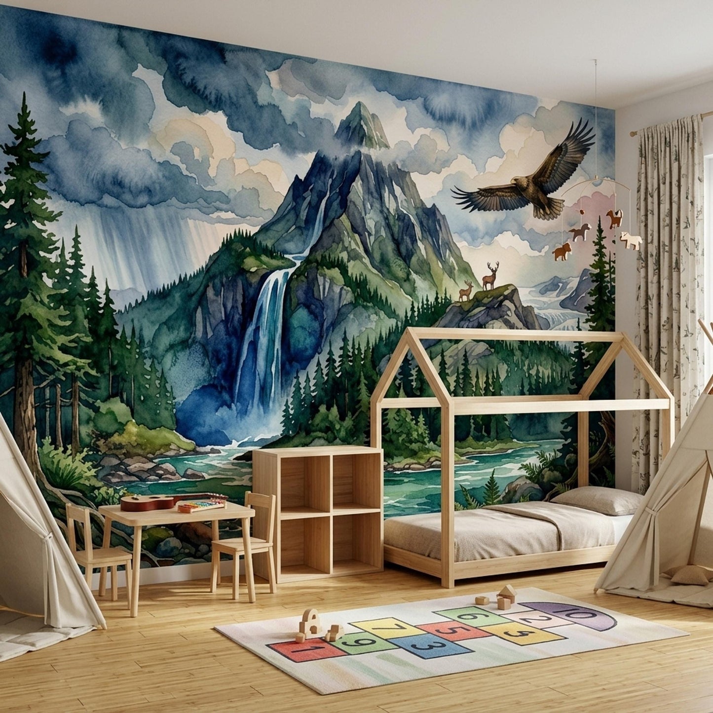 Mountain Wall Mural Waterfall Landscape Wallpaper Forest Nature Wall Decor Living Room Design