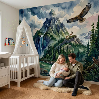 Mountain Wall Mural Waterfall Landscape Wallpaper Forest Nature Wall Decor Living Room Design