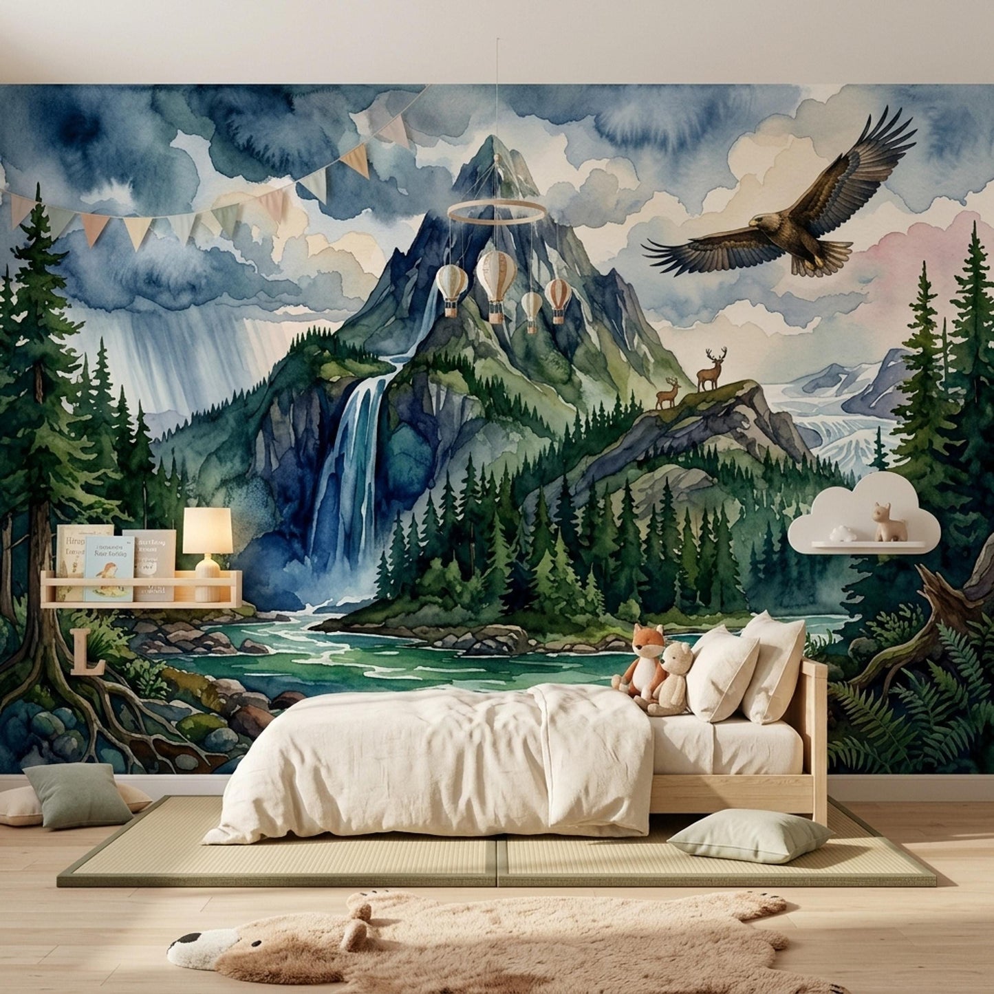 Mountain Wall Mural Waterfall Landscape Wallpaper Forest Nature Wall Decor Living Room Design