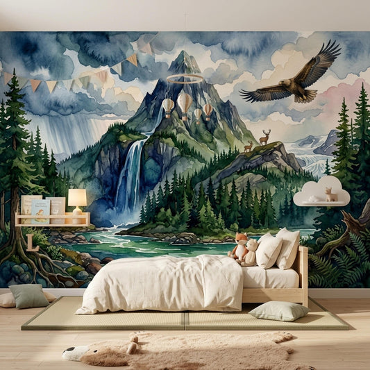 Mountain Wall Mural Waterfall Landscape Wallpaper Forest Nature Wall Decor Living Room Design