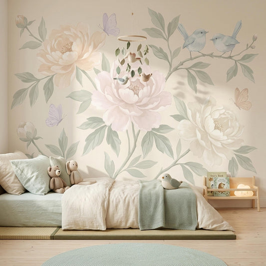 Peony Floral Wallpaper Vintage Flower Wall Mural Soft Botanical Decor Elegant Interior Design