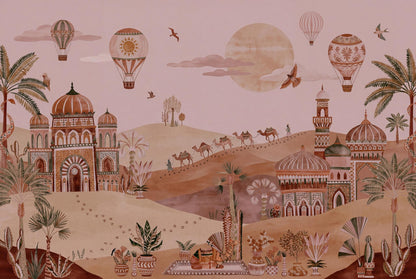 Boho Desert Mural Moroccan Style Wallpaper Earthy Landscape Wall Art Sunset Oasis Decor