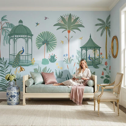 Gazebo Pavilion Wallpaper Garden Landscape Tropical Foliage Wall Mural