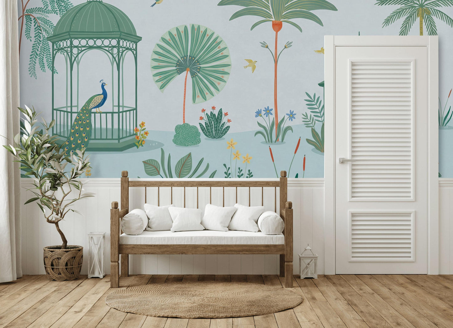 Gazebo Pavilion Wallpaper Garden Landscape Tropical Foliage Wall Mural