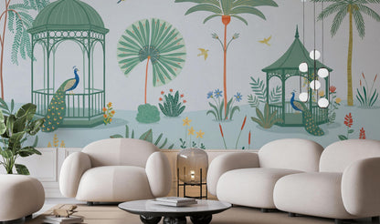 Gazebo Pavilion Wallpaper Garden Landscape Tropical Foliage Wall Mural