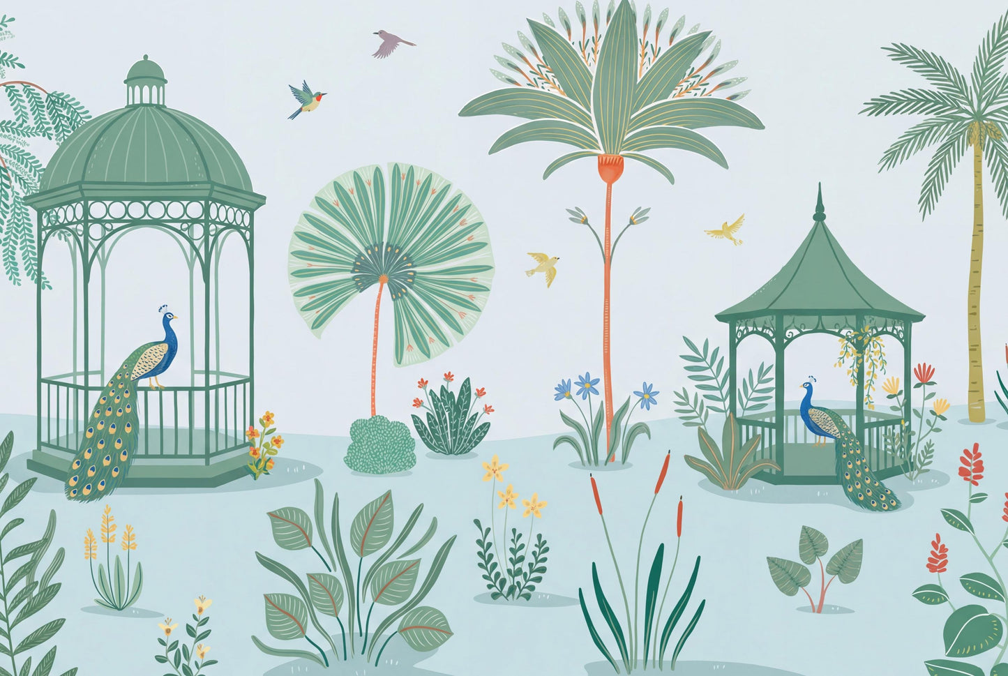 Gazebo Pavilion Wallpaper Garden Landscape Tropical Foliage Wall Mural