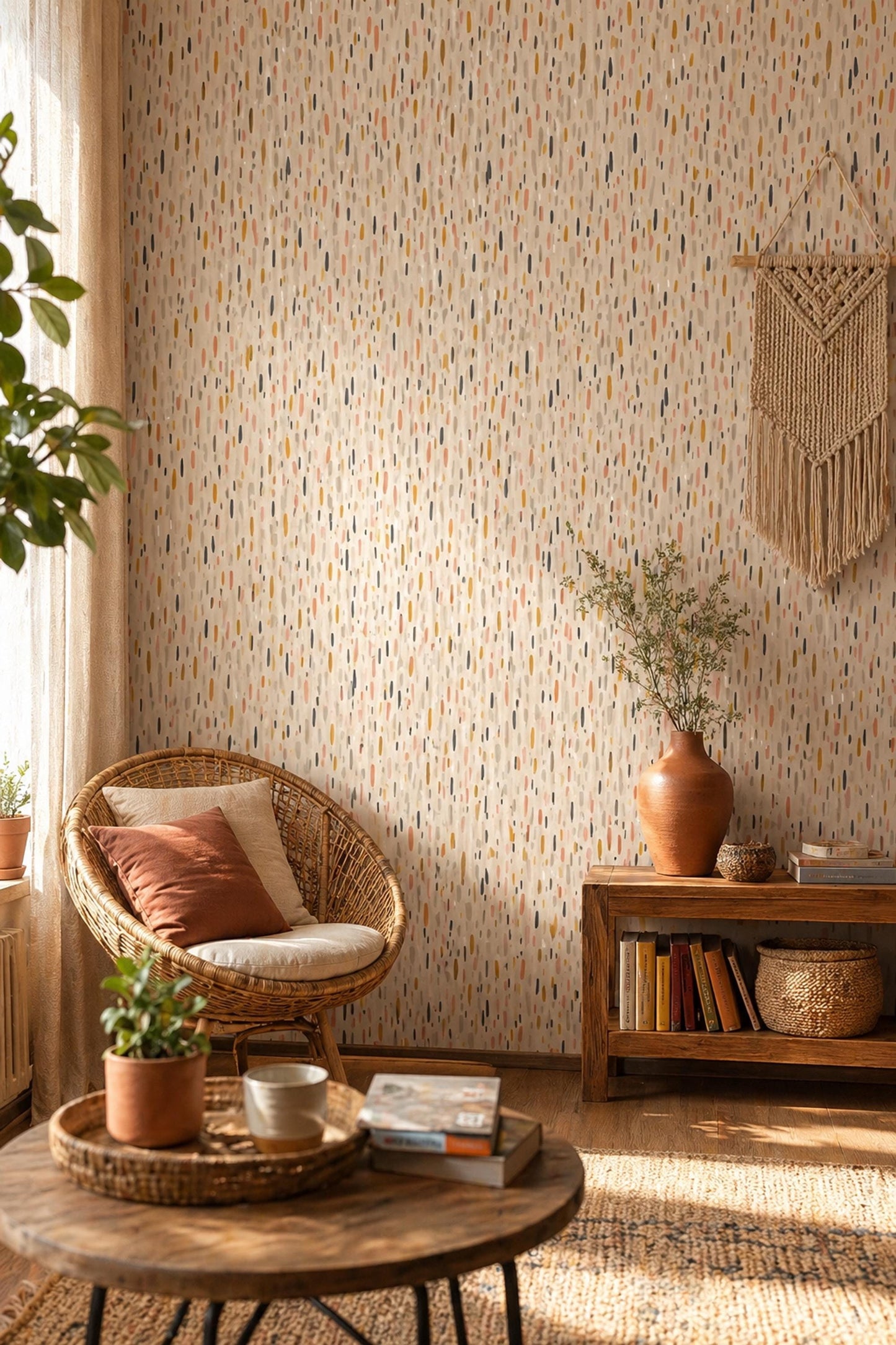 Abstract Brush Stroke Wallpaper Pattern Neutral Boho Wall Decor Beige Terracotta Modern