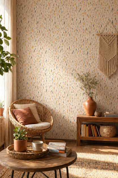Abstract Brush Stroke Wallpaper Pattern Neutral Boho Wall Decor Beige Terracotta Modern