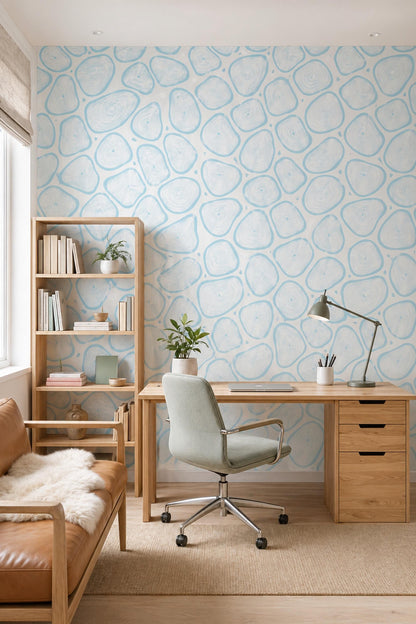 Abstract Organic Shapes Wallpaper Pattern Blue Coastal Pebble Modern Minimal Wall Decor