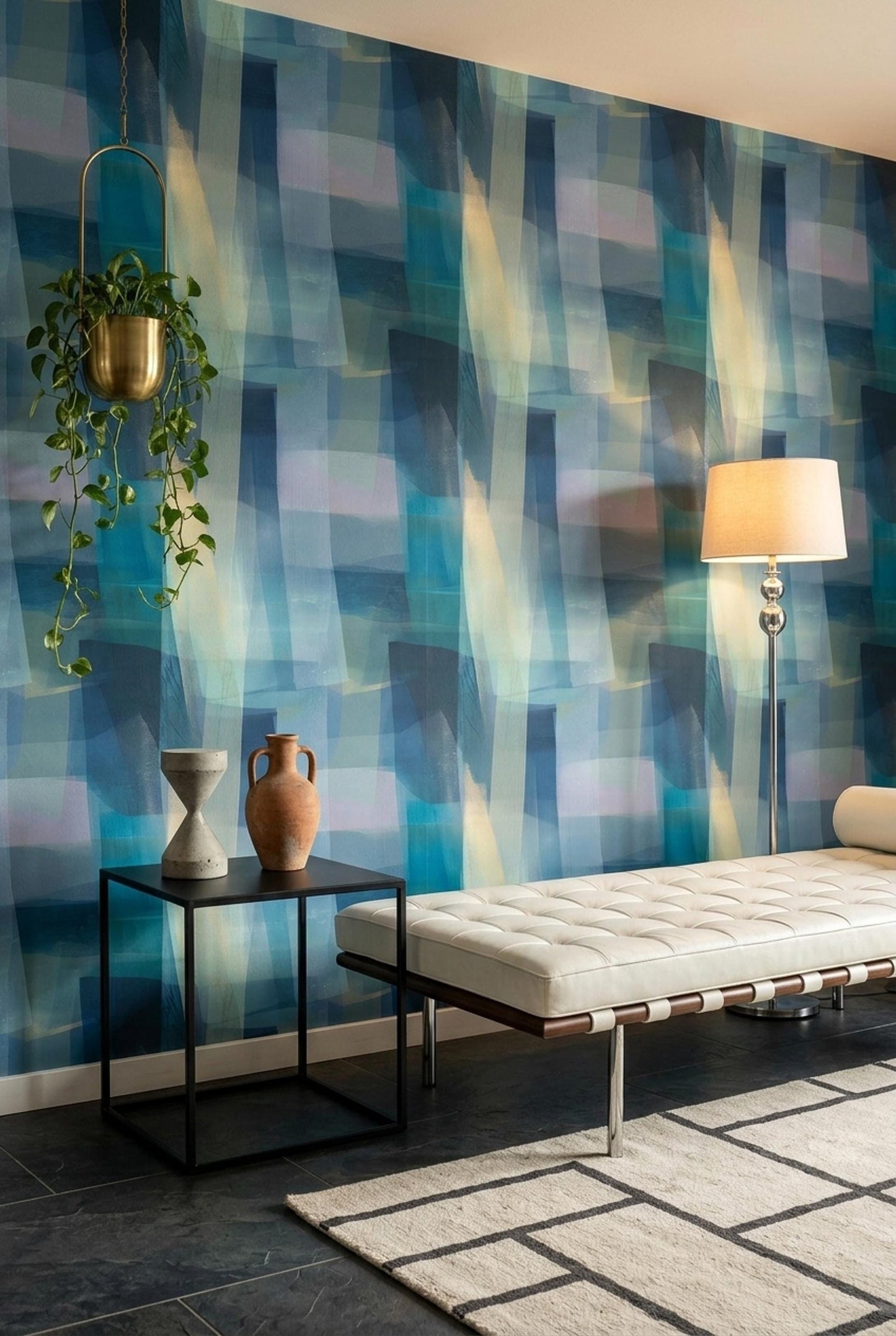 Blue Abstract Wallpaper Modern Geometric Wall Mural Contemporary Art Decor