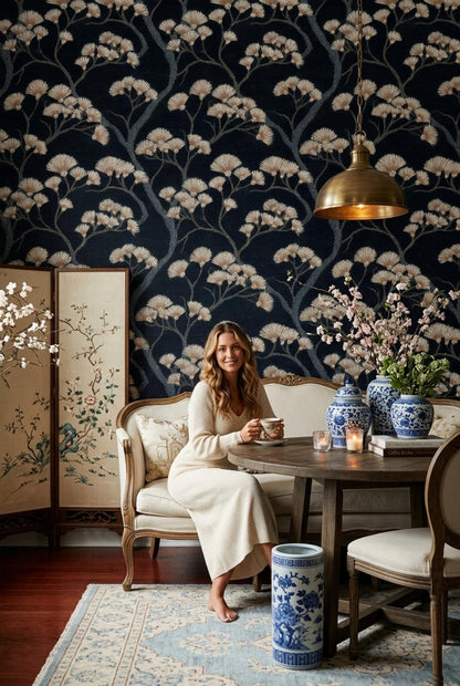 Dark Floral Wallpaper Gold Botanical Wall Mural Removable Luxury Black Nature Decor