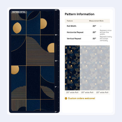 Art Deco Pattern Wallpaper Navy Blue Gold Geometric Seamless Repeat Modern Luxury Wall Decor