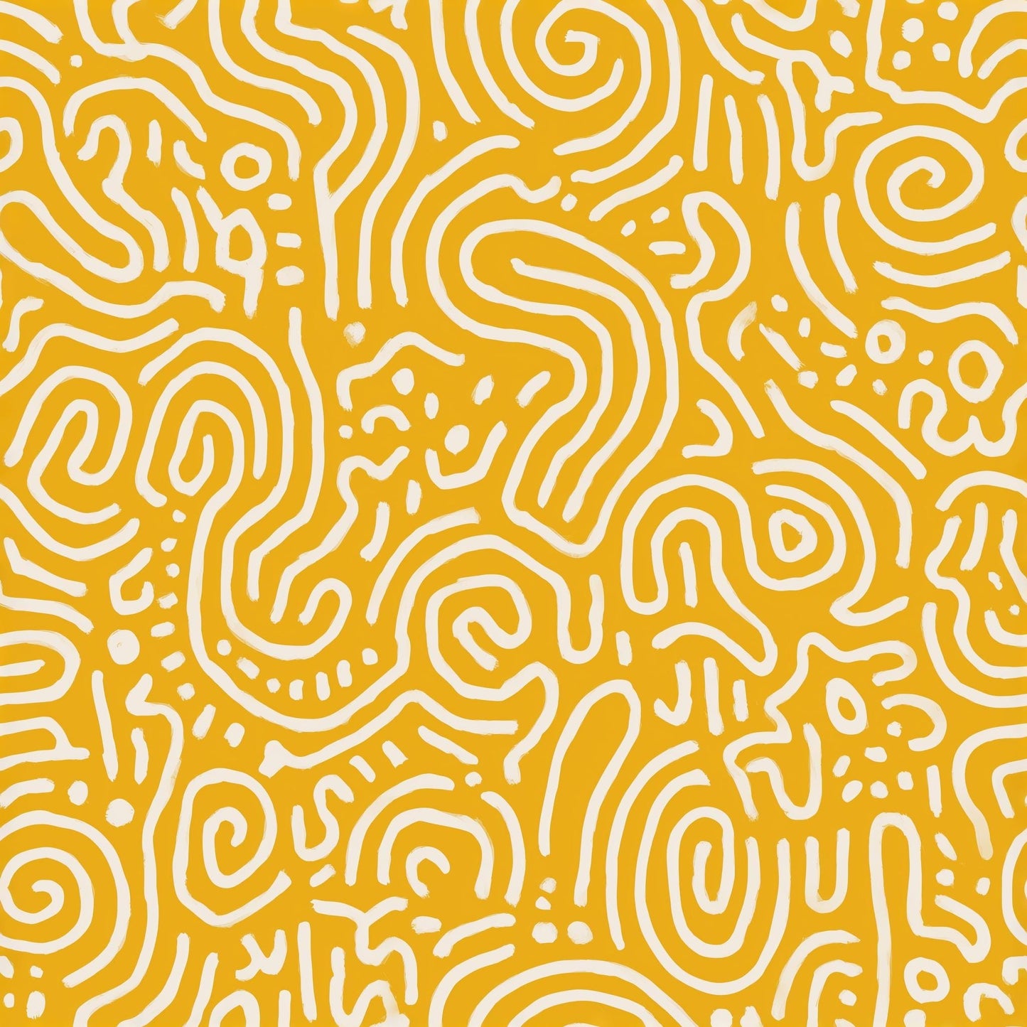 Abstract Squiggle Pattern Wallpaper Mustard Yellow Modern Seamless Repeat Retro Playful Wall Decor