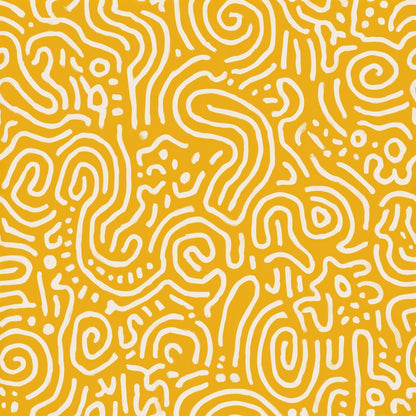 Abstract Squiggle Pattern Wallpaper Mustard Yellow Modern Seamless Repeat Retro Playful Wall Decor