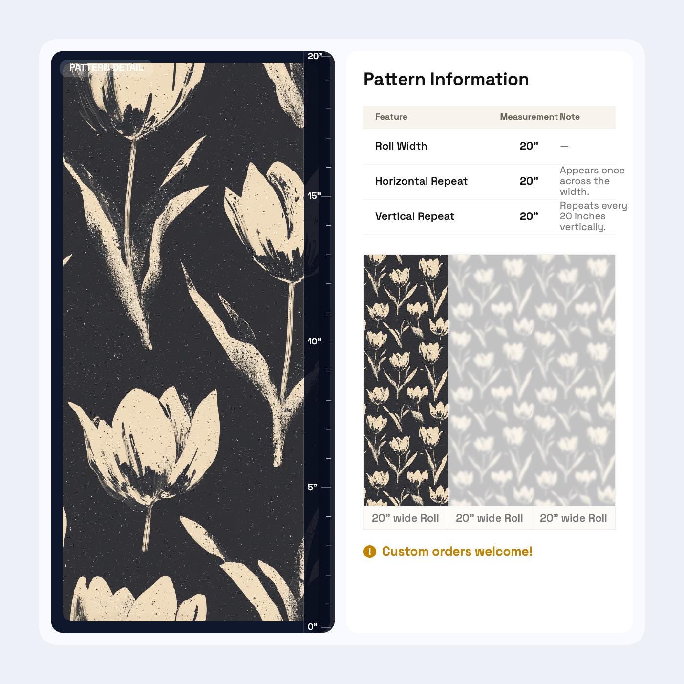 Dark Tulip Pattern Wallpaper Seamless Floral Repeat Black Beige Botanical Wall Decor