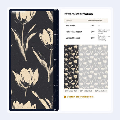 Dark Tulip Pattern Wallpaper Seamless Floral Repeat Black Beige Botanical Wall Decor