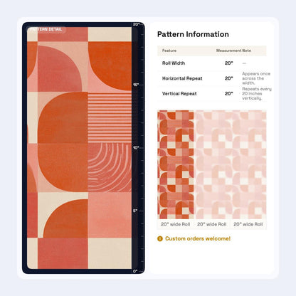 Retro Geometric Checkered Wallpaper Seamless Mid Century Modern Orange Pattern Wall Decor